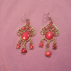 Elegant Red and Gold Dangle Earrings